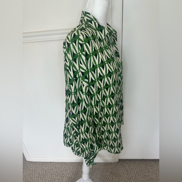 Zara Green and White Casual Button Down Shirt with Geometric Pattern size L - Picture 3 of 11